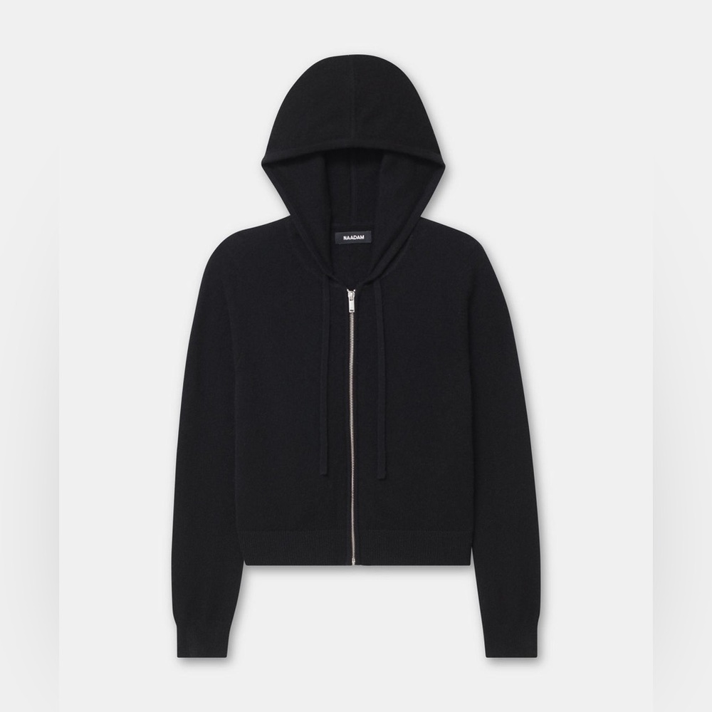 NAADAM Signature Cashmere Cropped Zip Up Hoodie Black   Size XXS